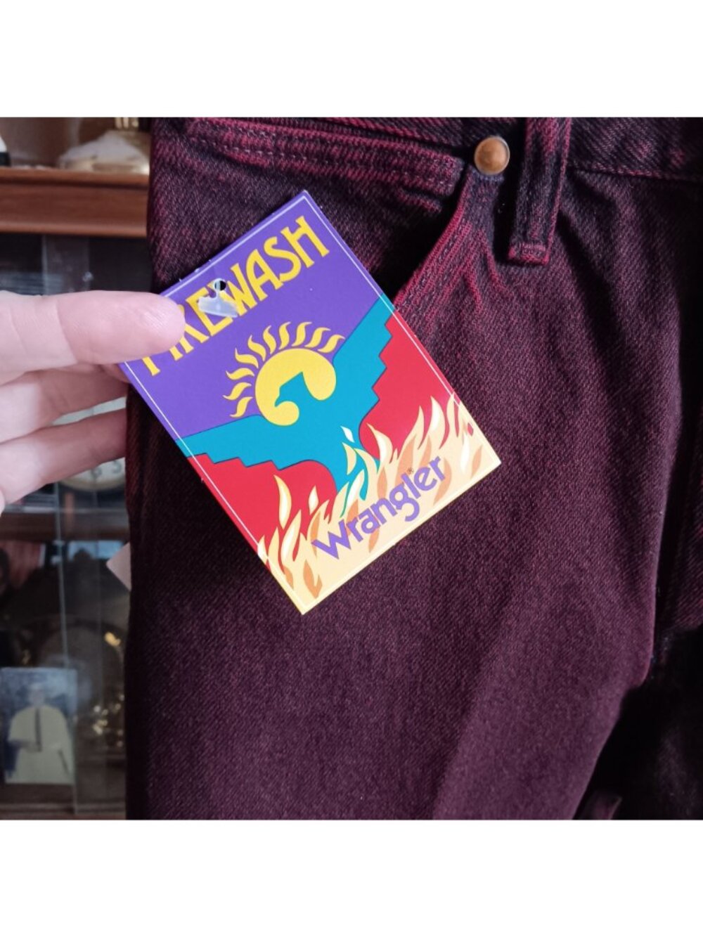 Vintage Slim Fit Cowboy Cut Jeans 28x30 Wrangler Mens Firewash Red Denim 1990s - Picture 3 of 8